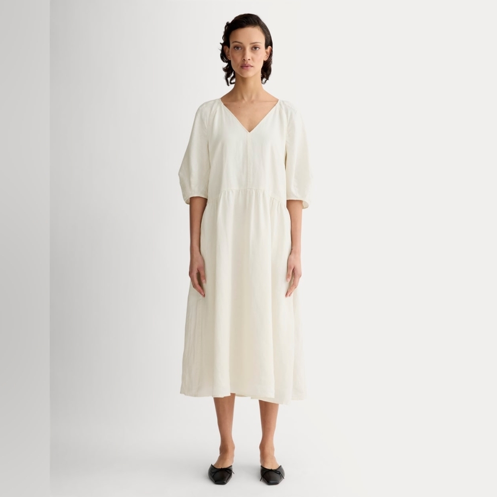 Everlane XXL Bone Linen Oversized Puff-Sleeve Dress